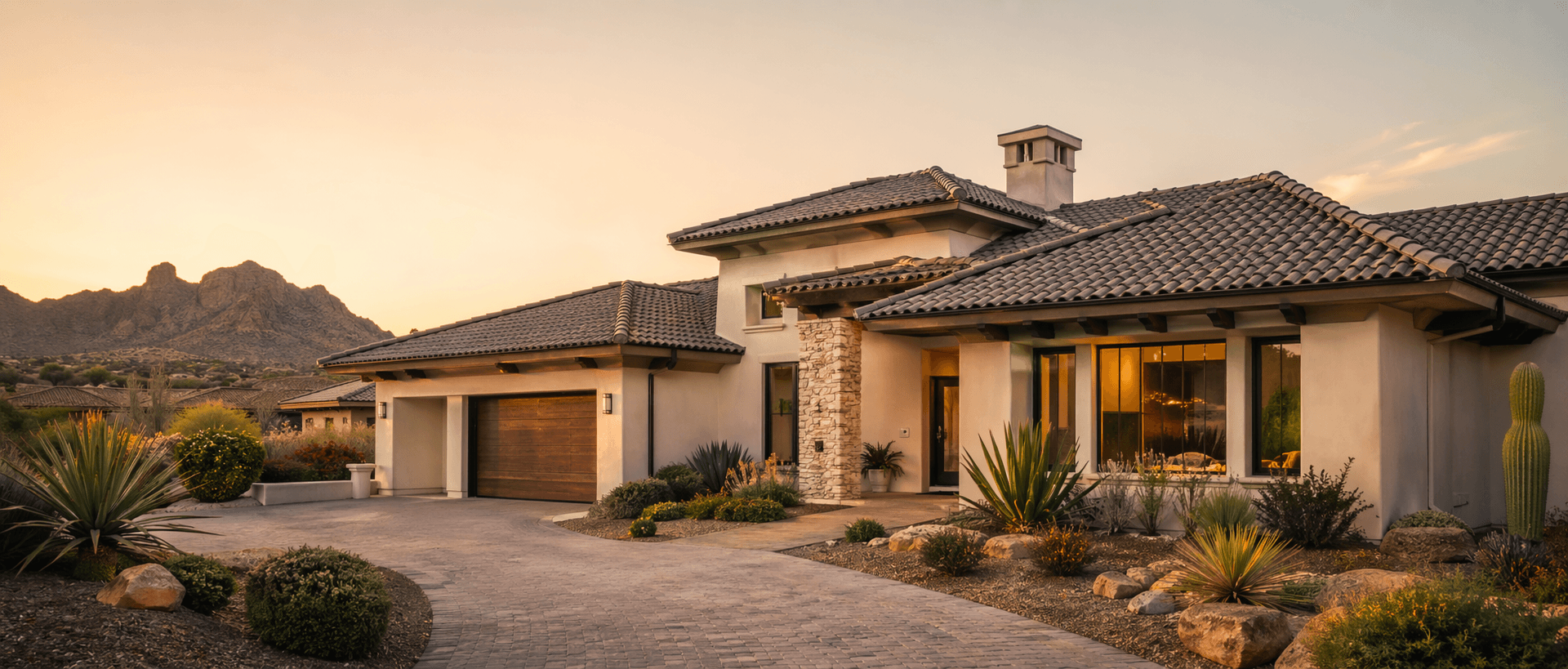 High-end Arizona home with a newly replaced premium tile roof and desert landscaping.